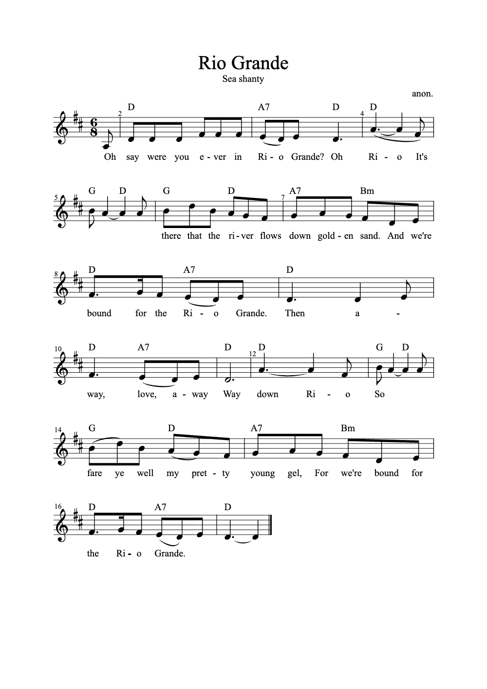 Sheet music preview for Rio Grande