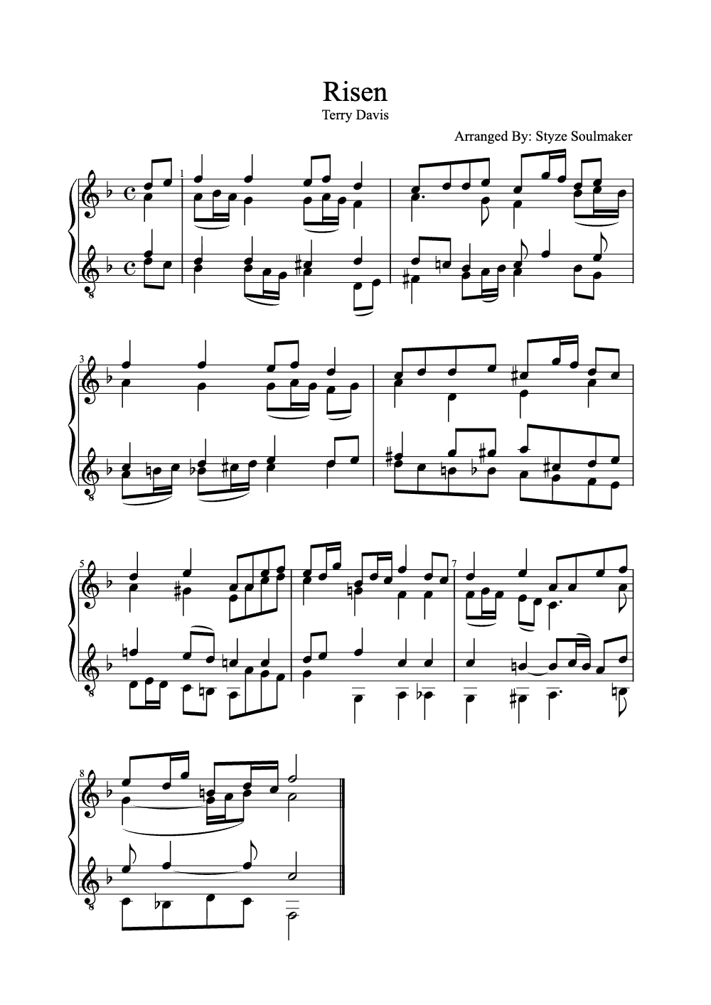 Sheet music preview for Risen