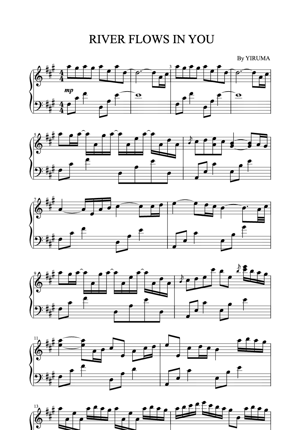 Sheet music preview for River Flows in You