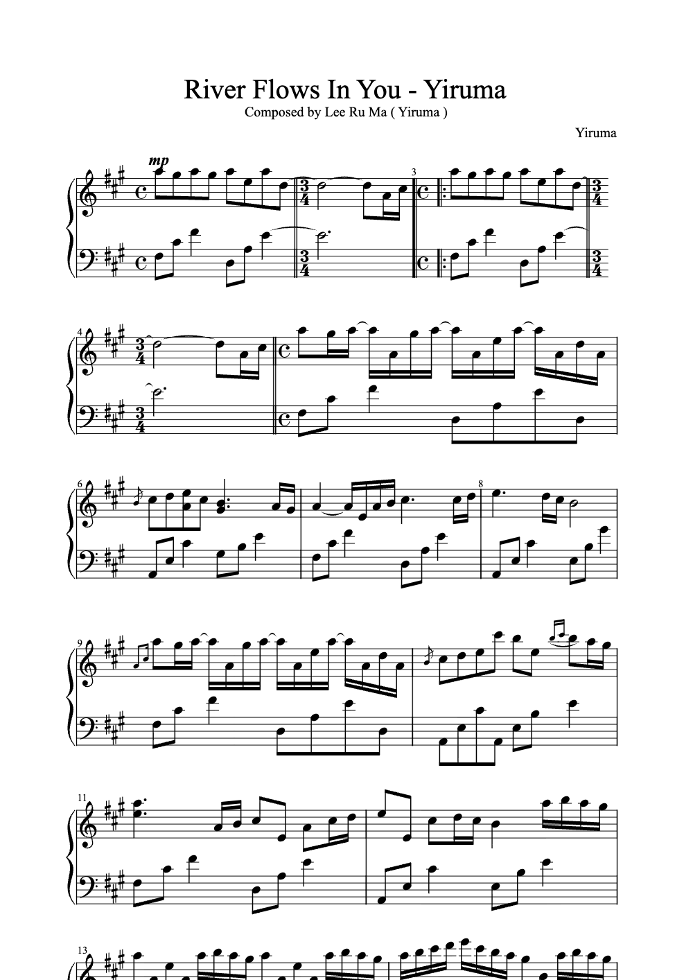 Sheet music preview for River Flows in You