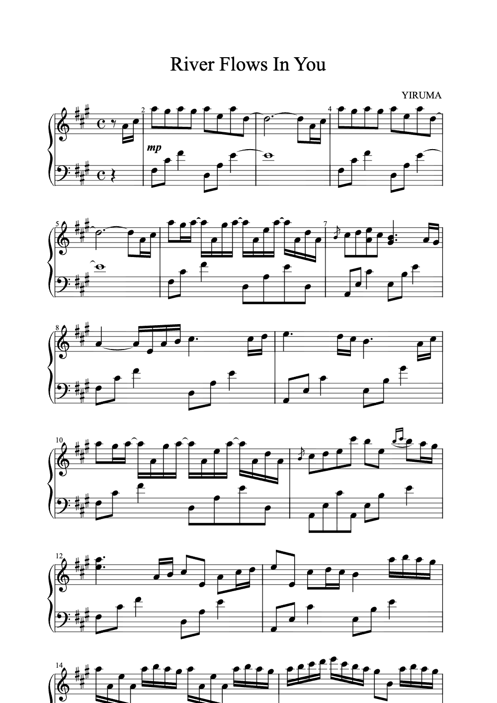 Sheet music preview for River Flows in You