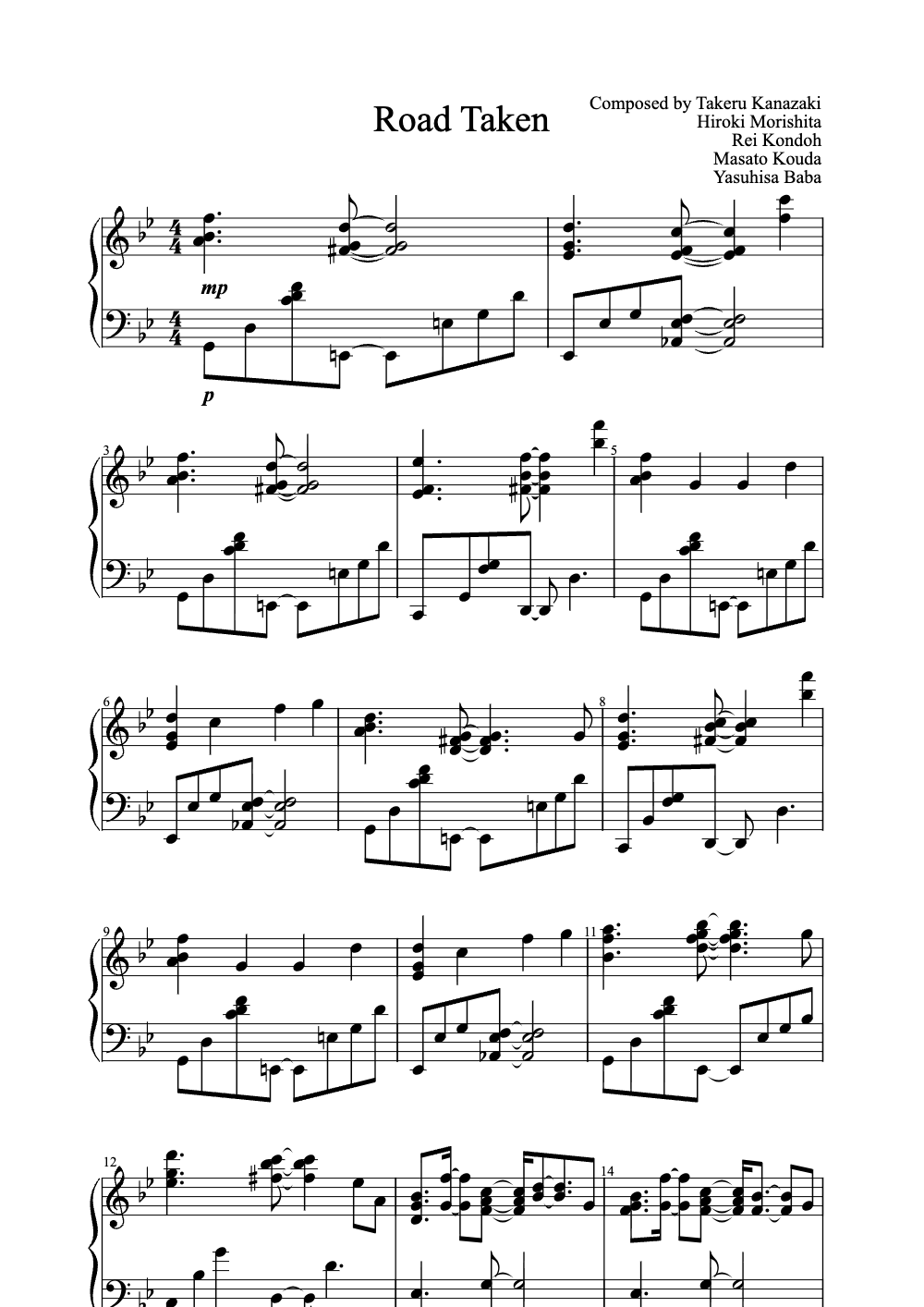 Sheet music preview for Road Taken