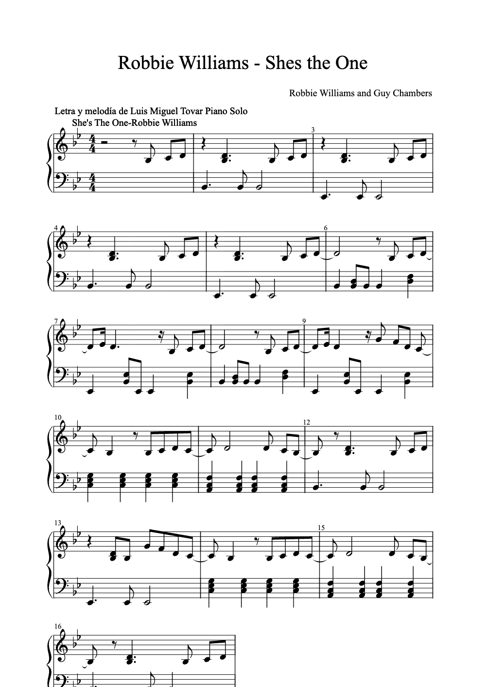 Sheet music preview for She's the One