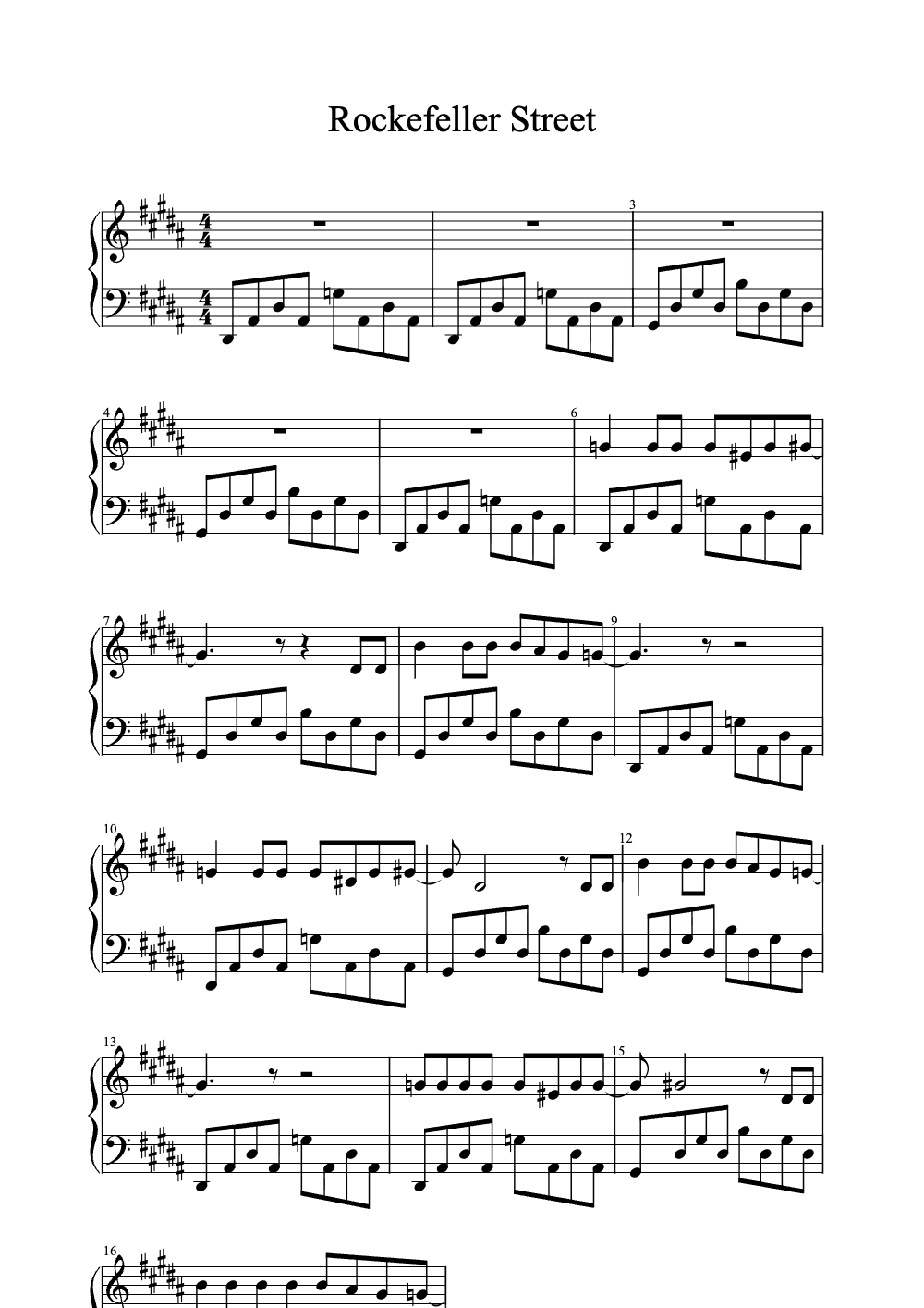 Sheet music preview for Rockefeller Street