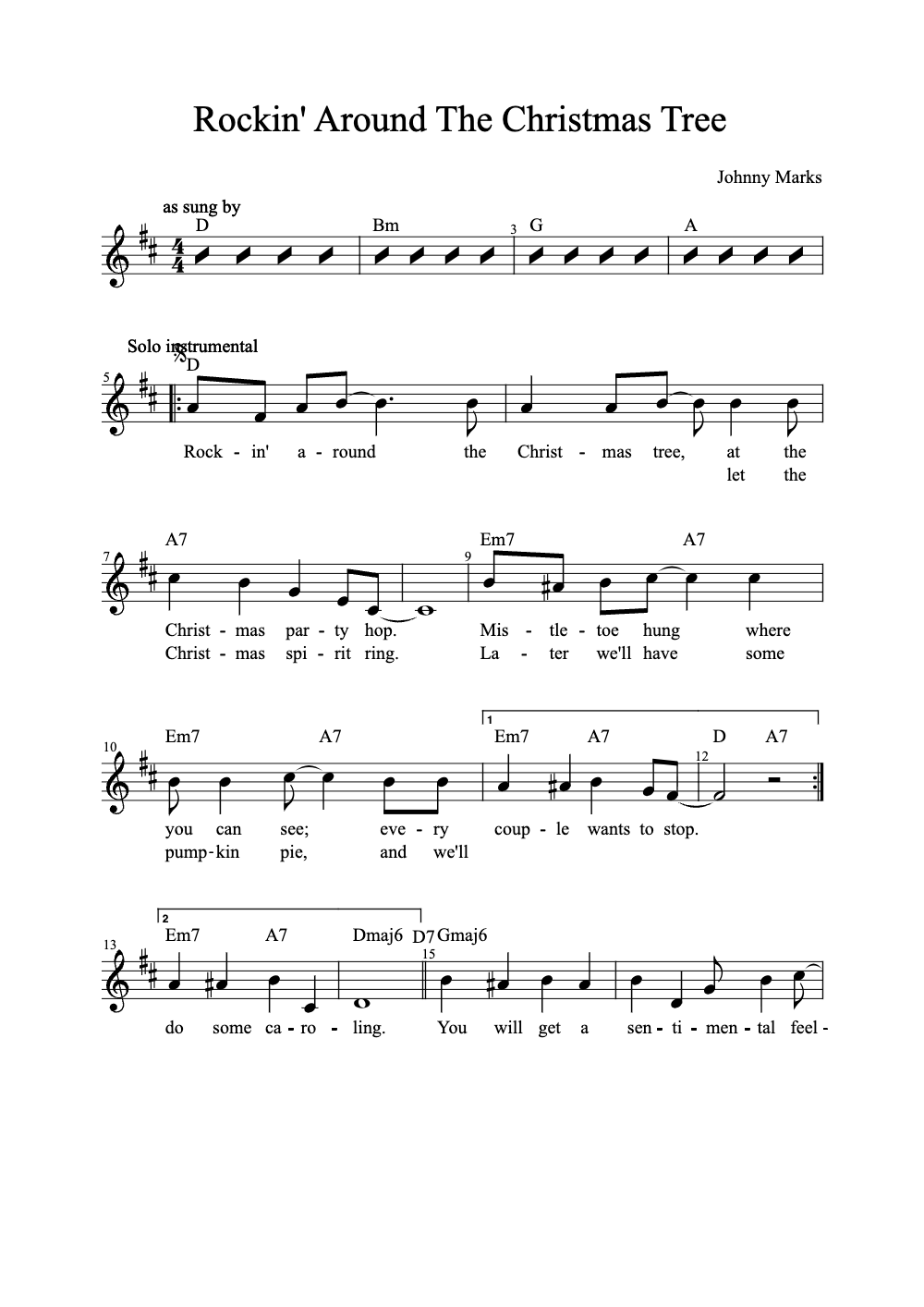 Sheet music preview for Rockin' Around the Christmas Tree