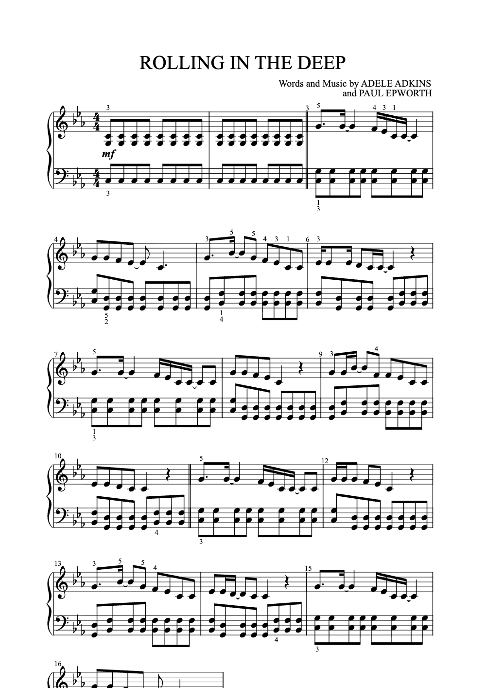 Sheet music preview for Rolling in the Deep