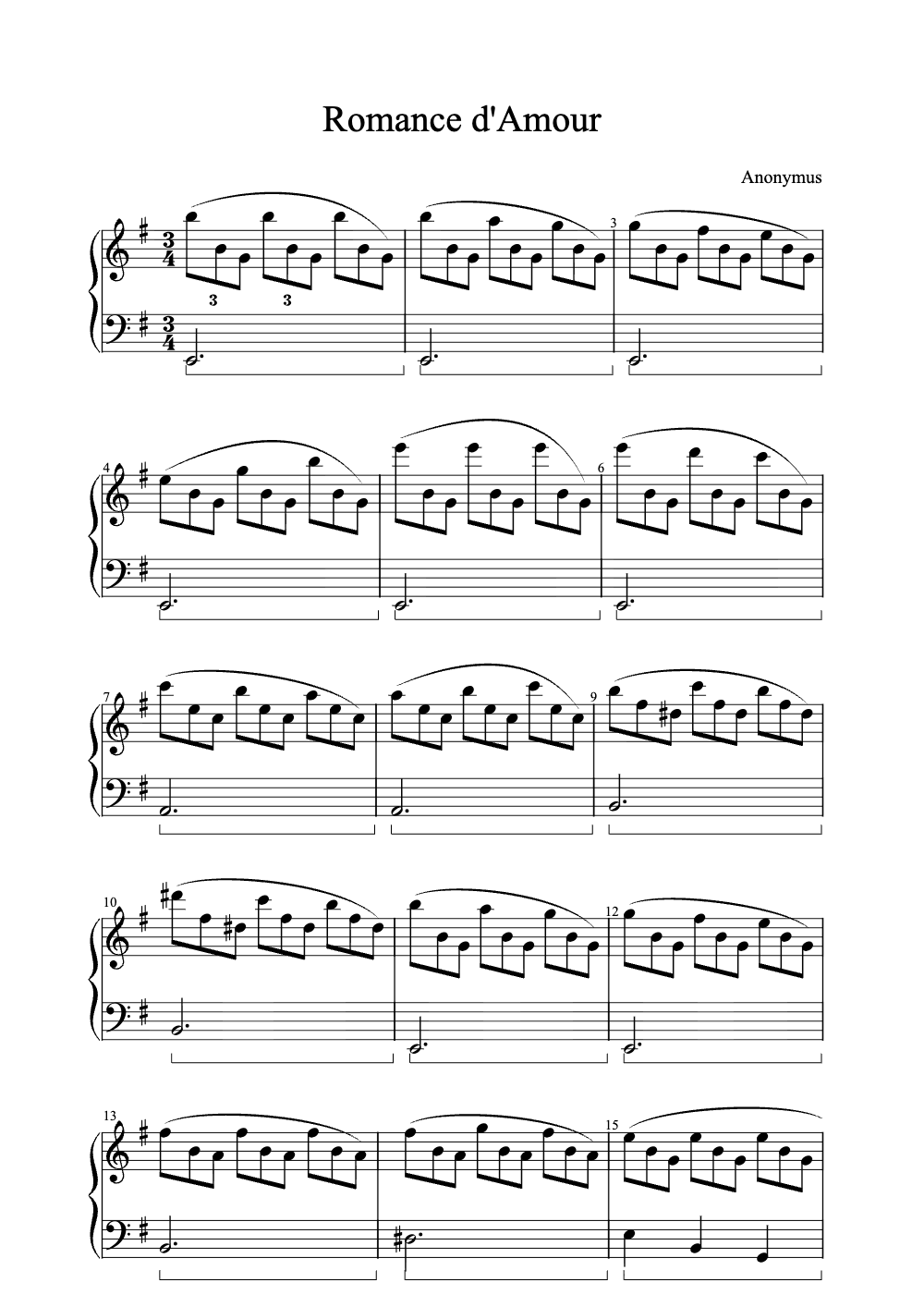 Sheet music preview for Romance d'Amour