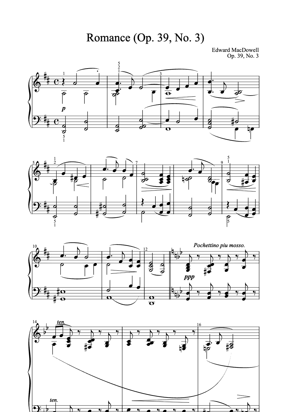 Sheet music preview for Romance