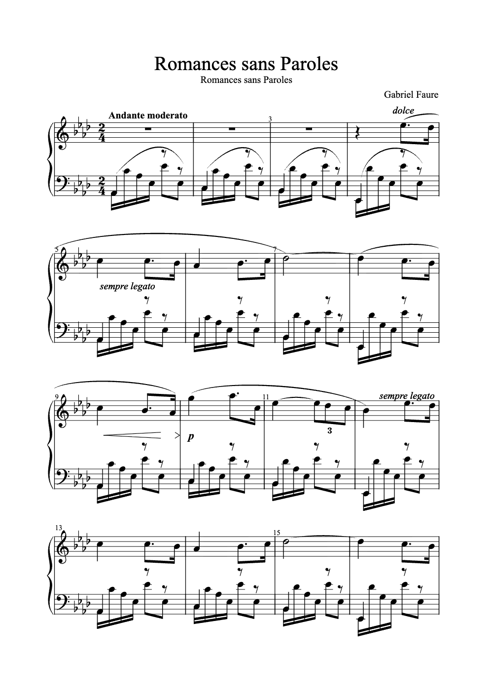 Sheet music preview for Romances Sans Paroles