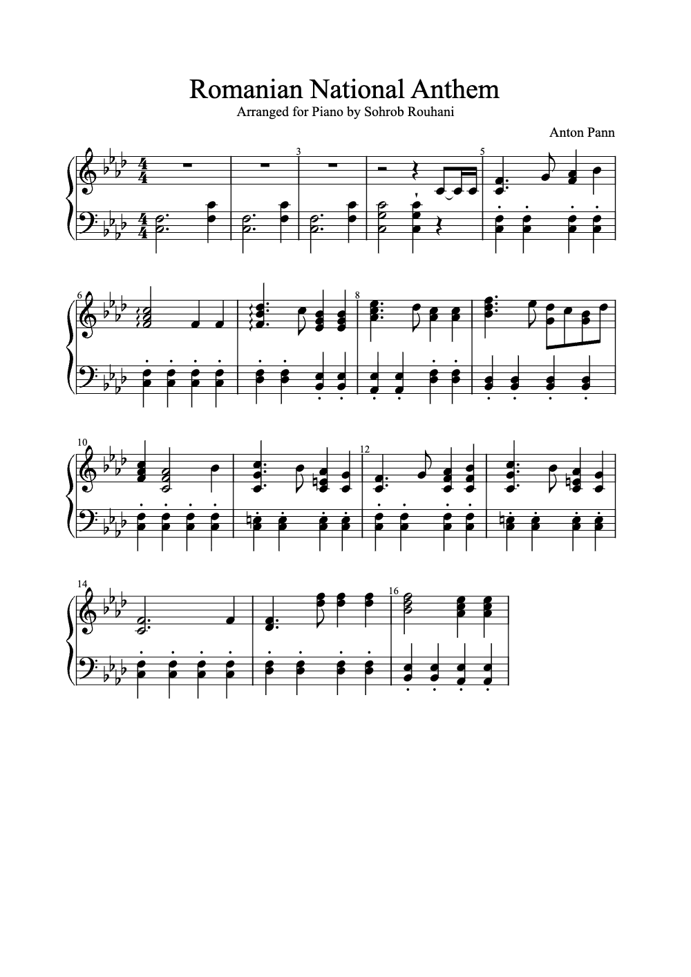 Sheet music preview for Romanian National Anthem
