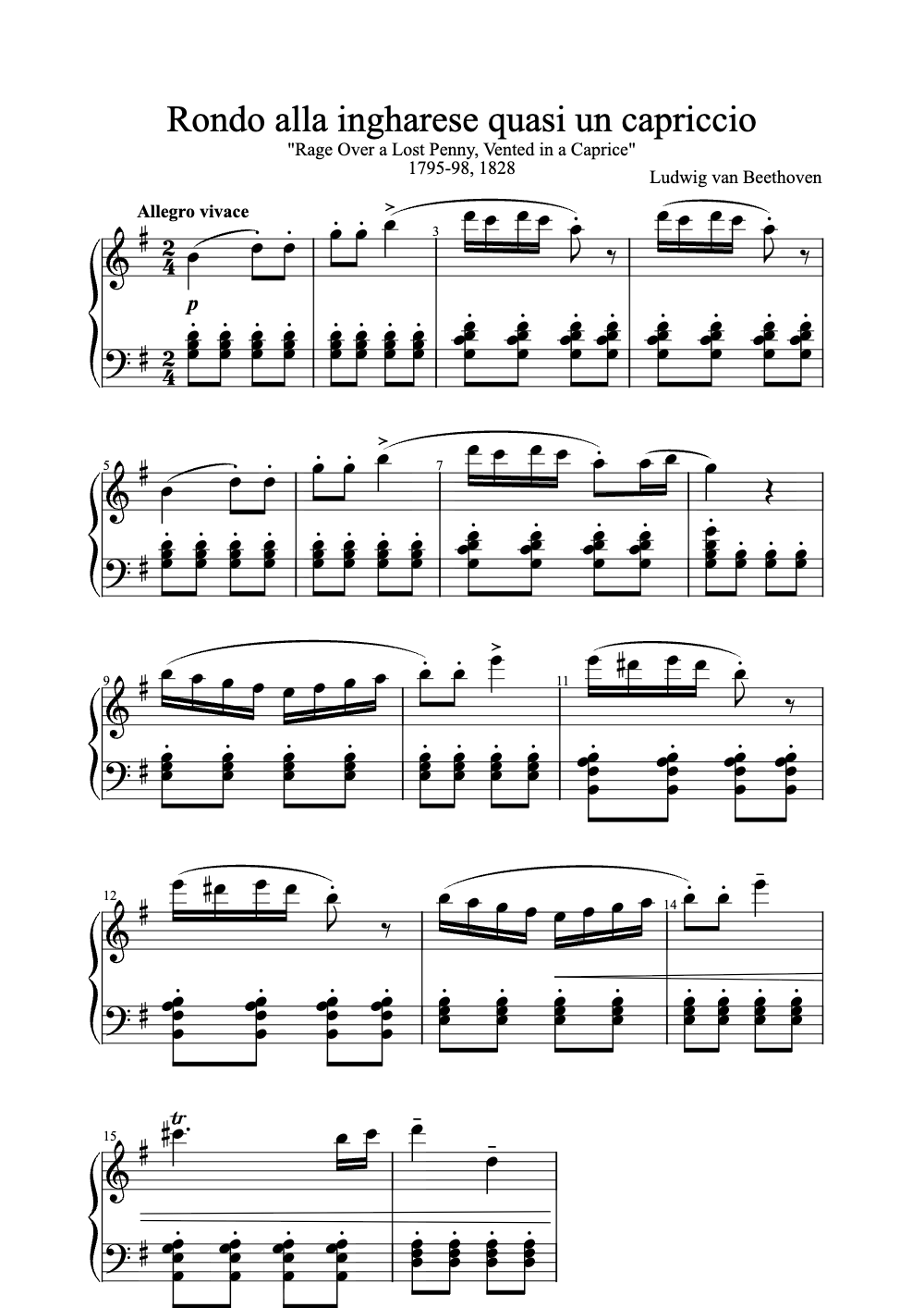 Sheet music preview for Rondo Alla Ingharese Quasi Un Capriccio