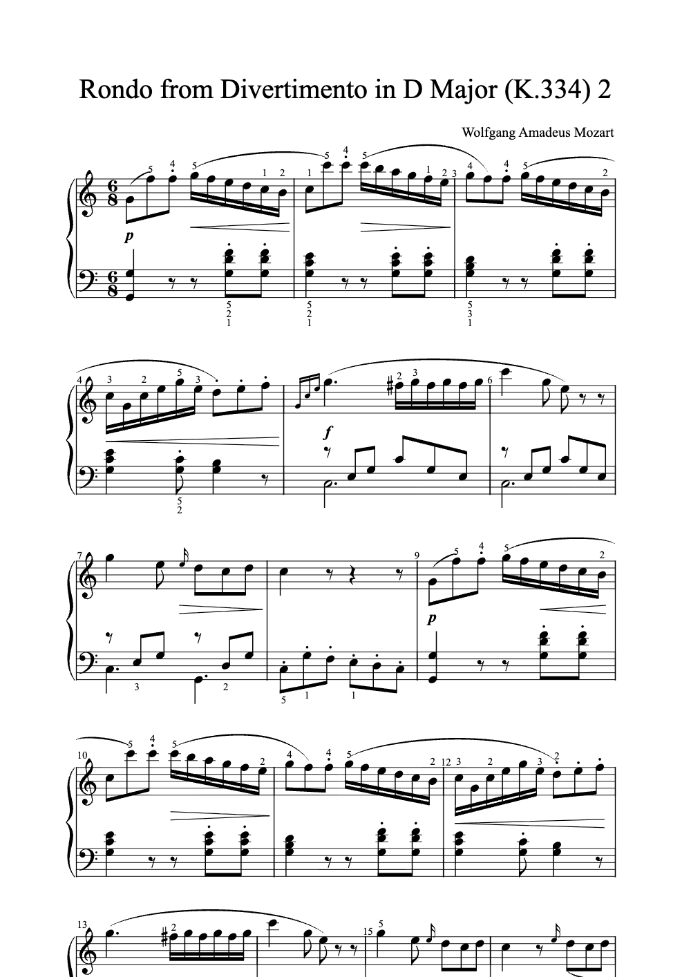 Sheet music preview for Rondo from Divertimento in D Major