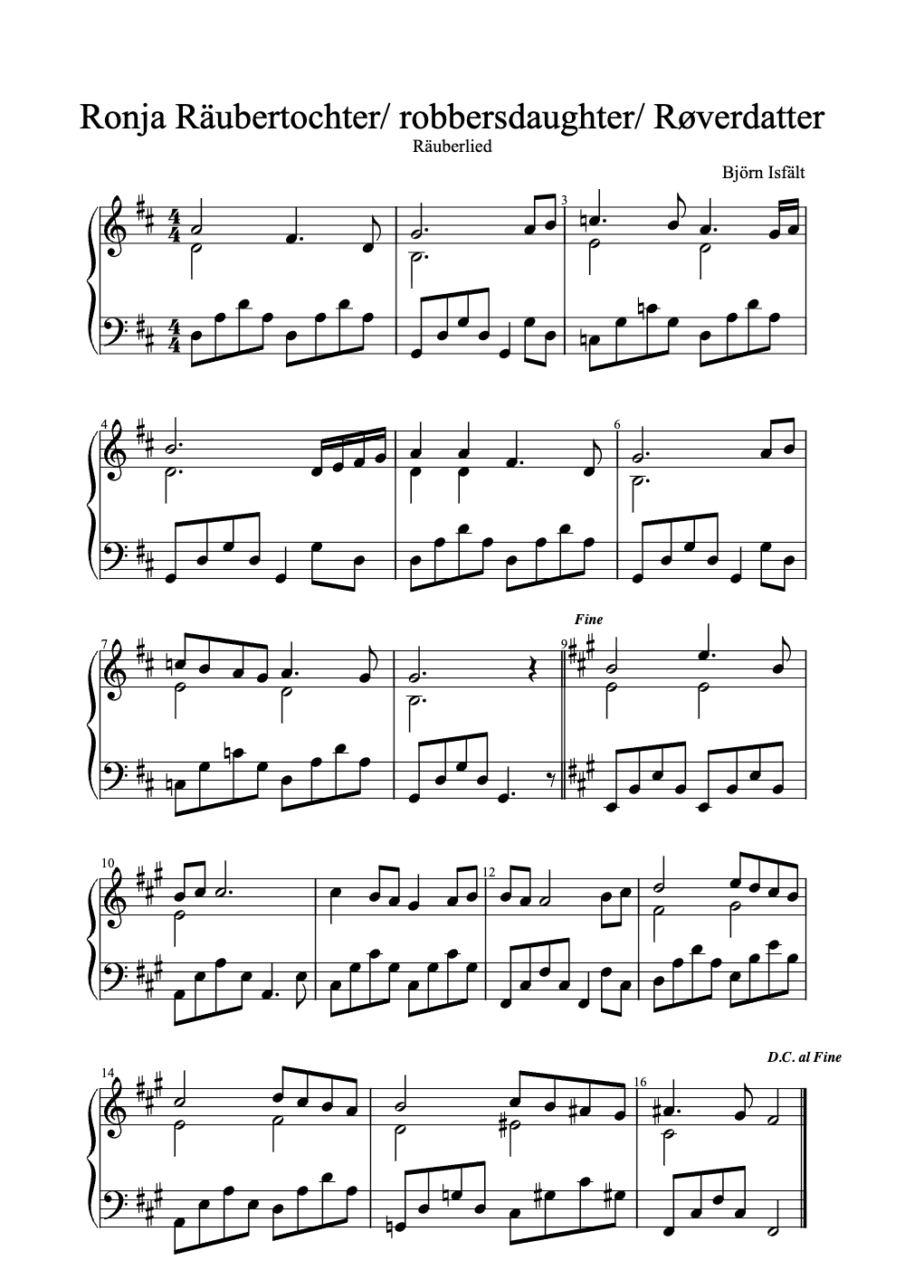 Sheet music preview for Ronja Räubertochter