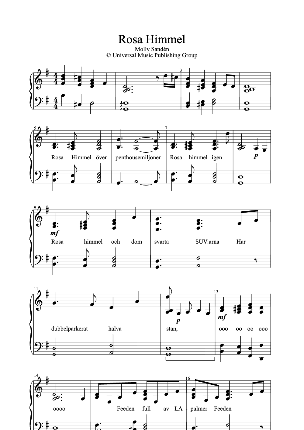 Sheet music preview for Rosa Himmel