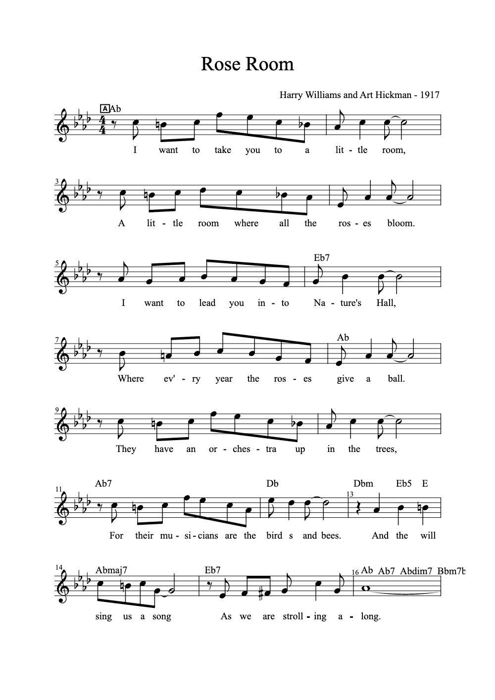 Sheet music preview for Rose Room