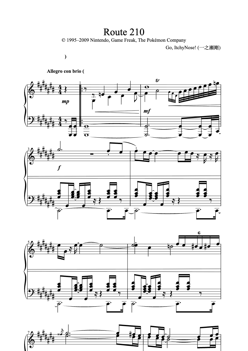 Sheet music preview for Route 210
