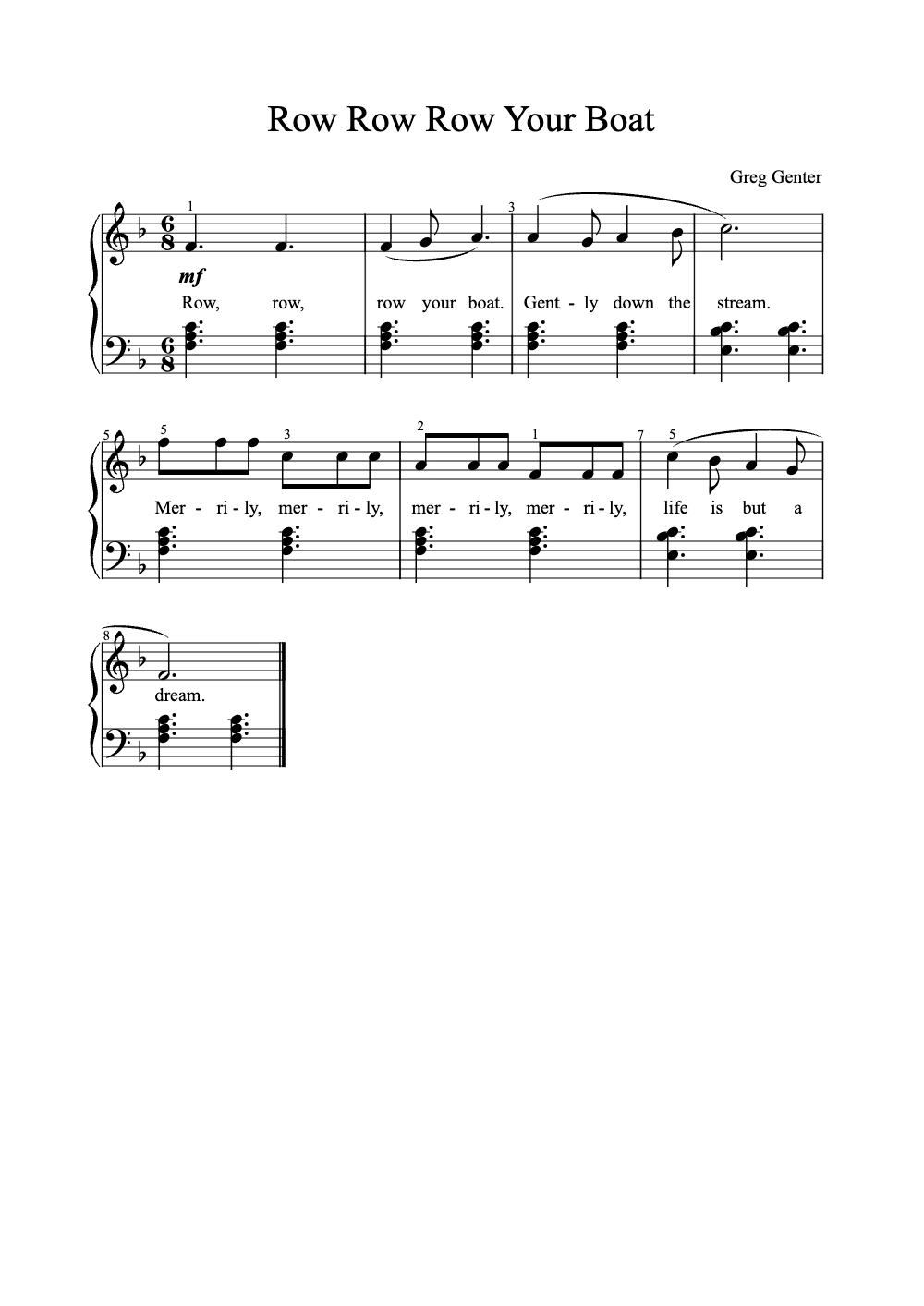 Sheet music preview for Row Row Row Your Boat