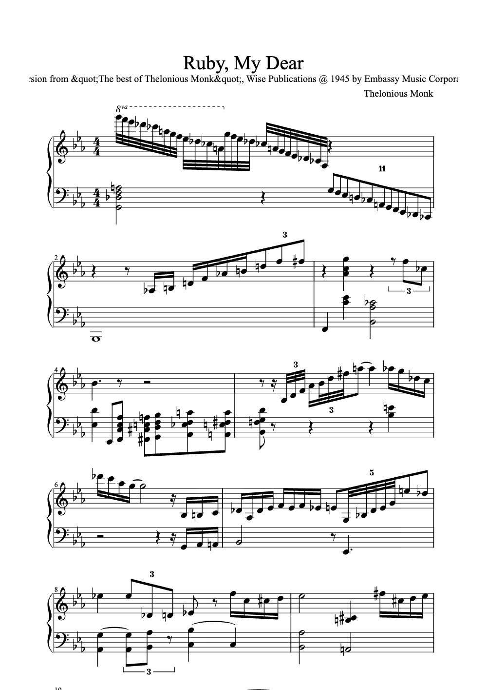 Sheet music preview for Ruby, My Dear