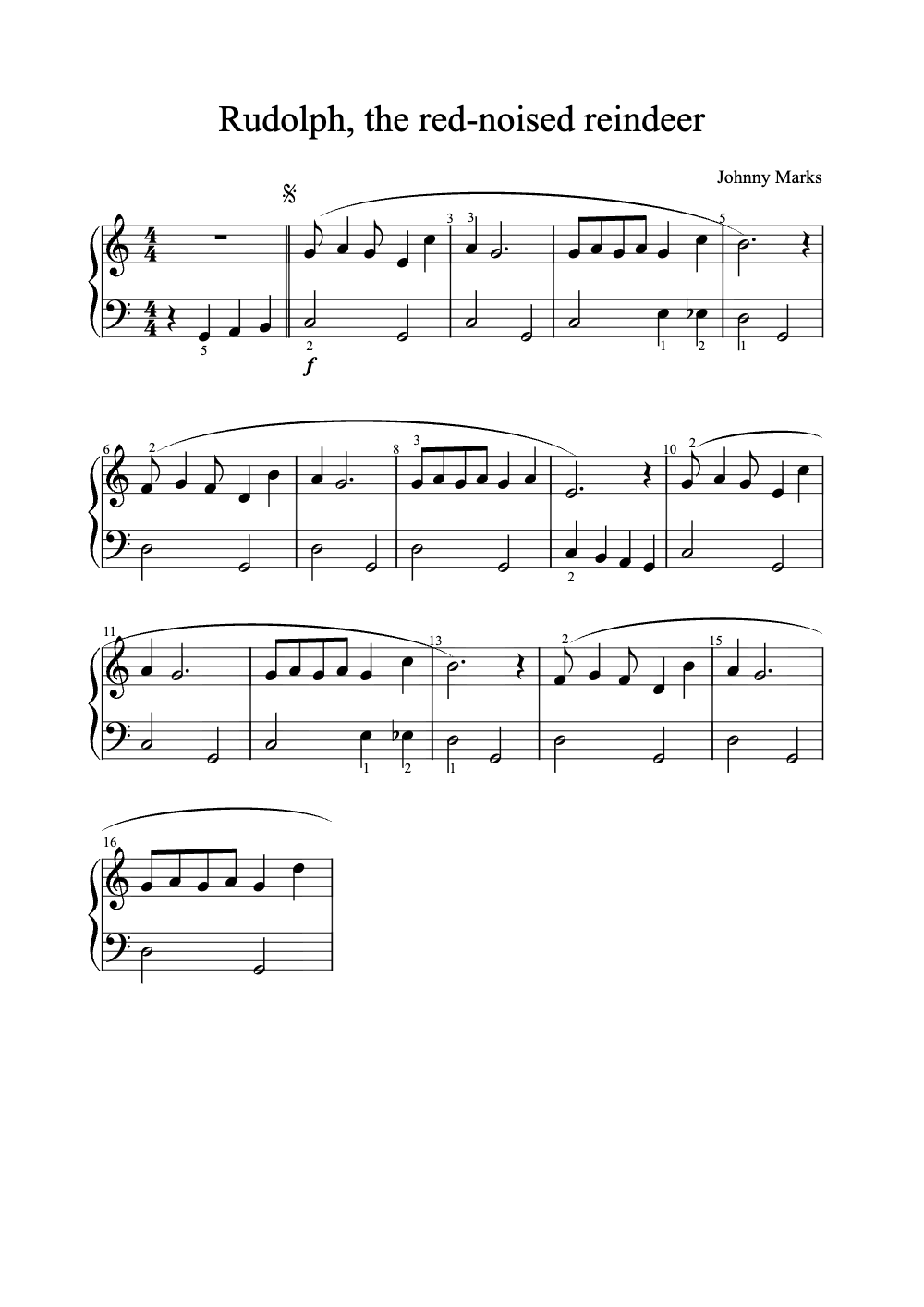 Sheet music preview for Rudolph, the Red-Nosed Reindeer