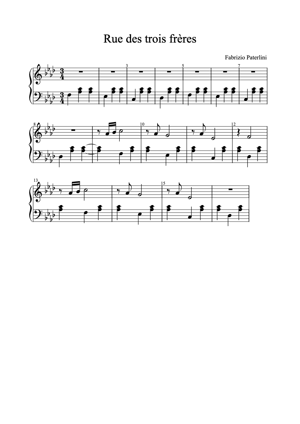 Sheet music preview for Rue Des Trois Frères