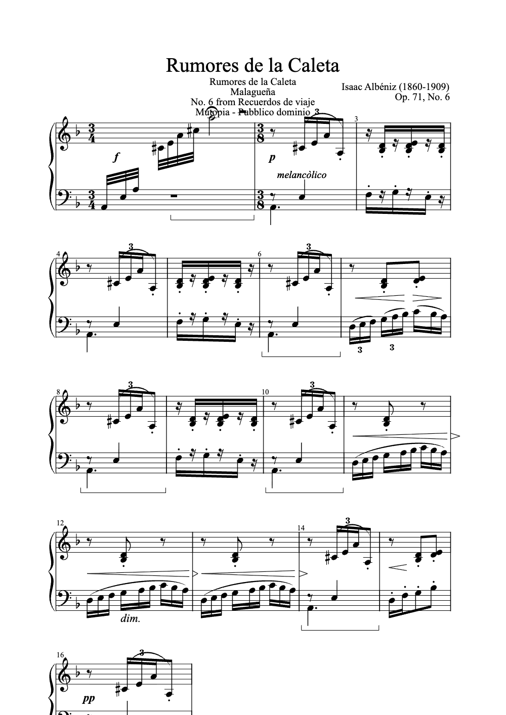 Sheet music preview for Rumores de la Caleta