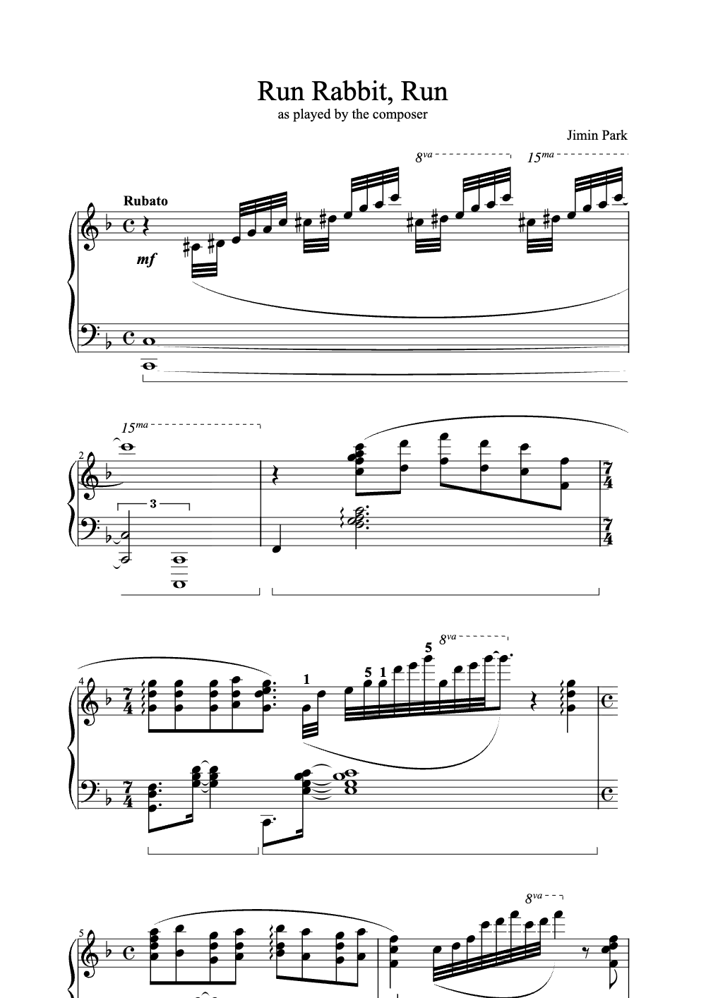 Sheet music preview for Run Rabbit, Run