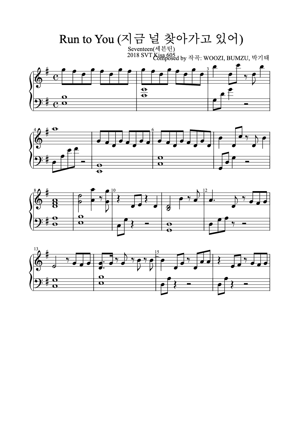 Sheet music preview for Run to You