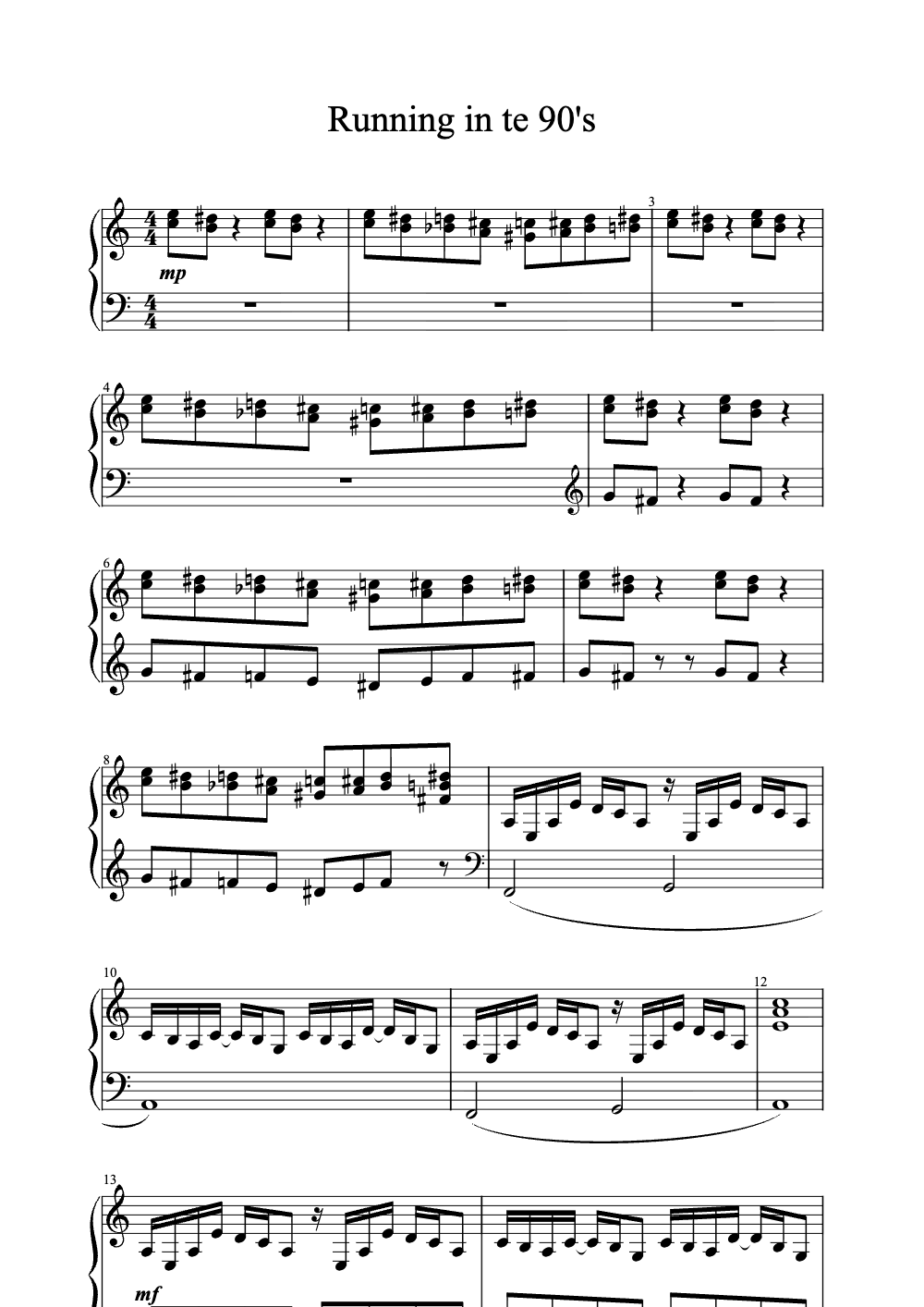 Sheet music preview for Running in the 90's