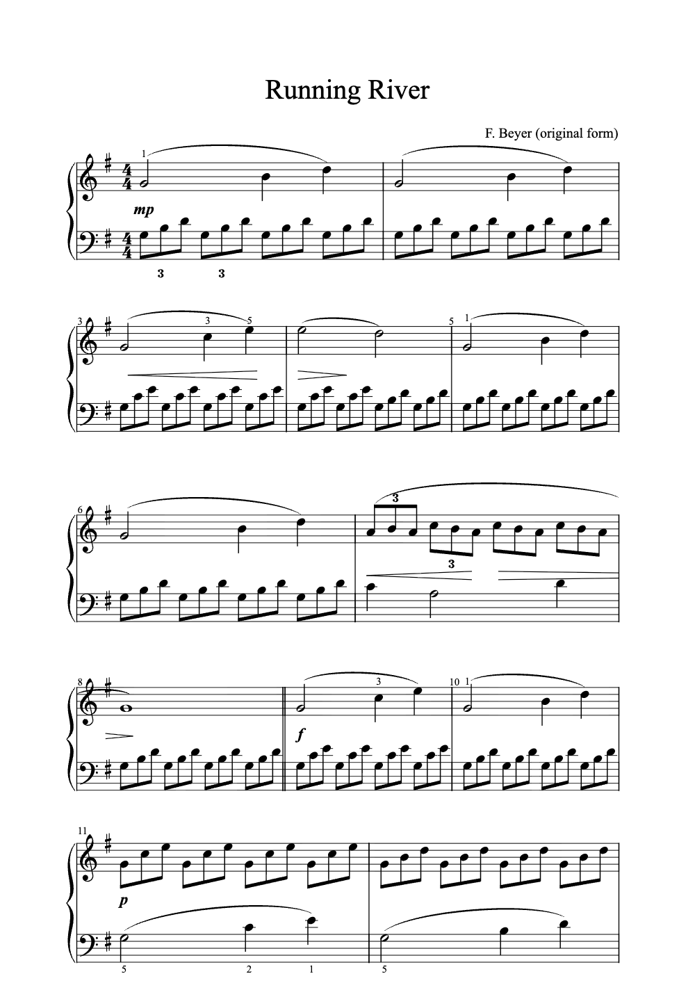 Sheet music preview for Running River