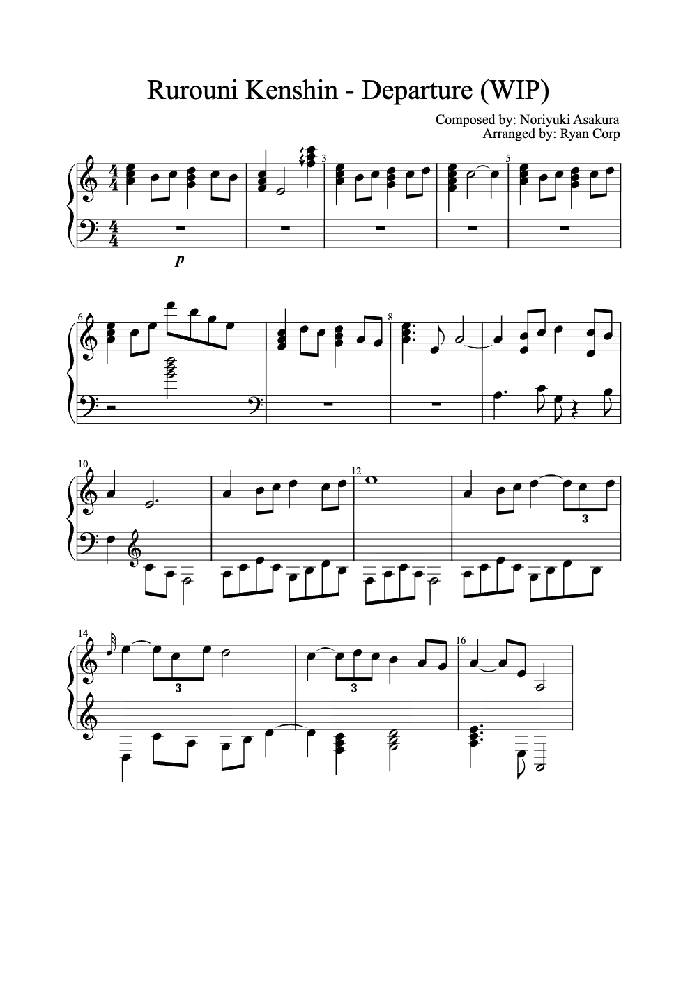 Sheet music preview for Departure