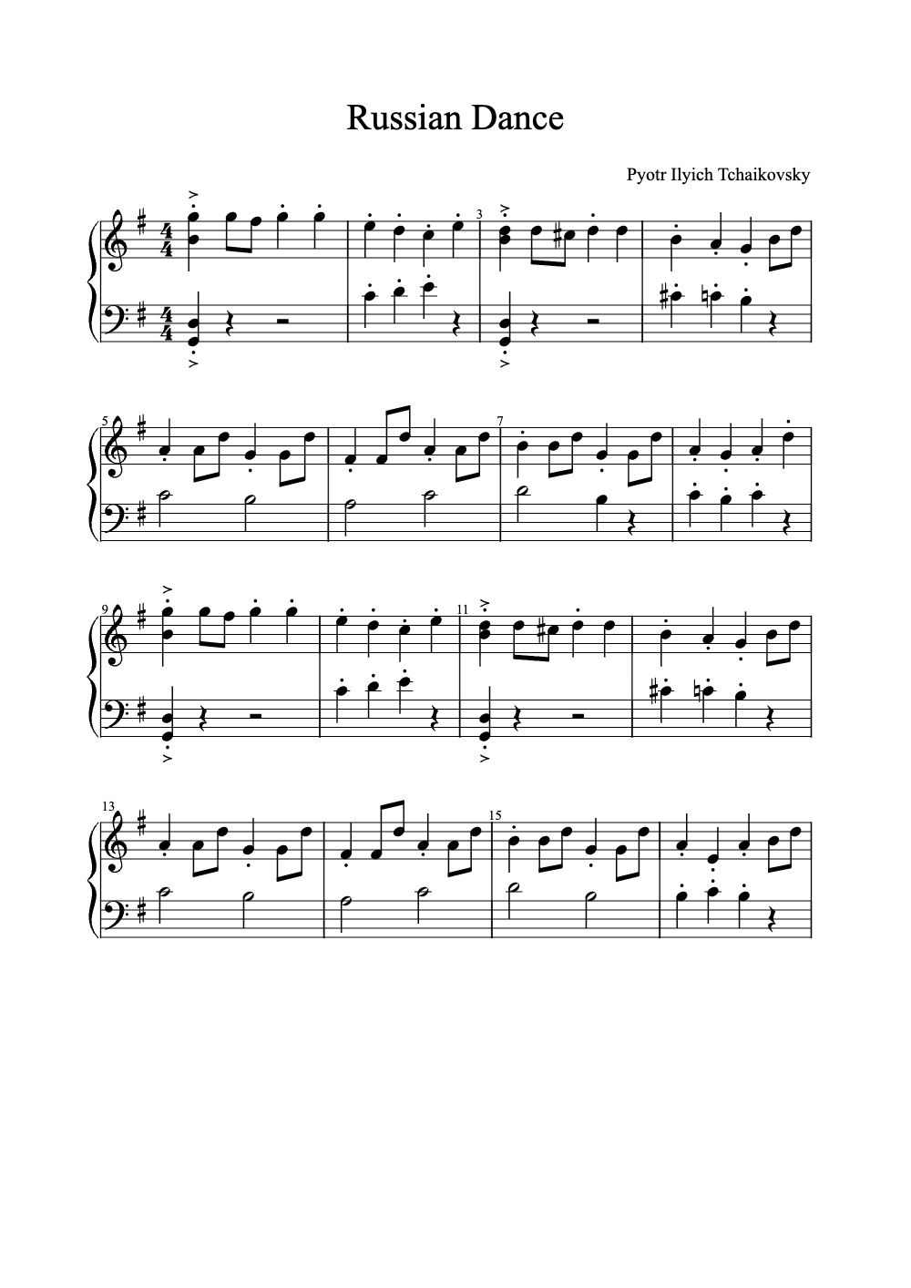 Sheet music preview for Russian Dance