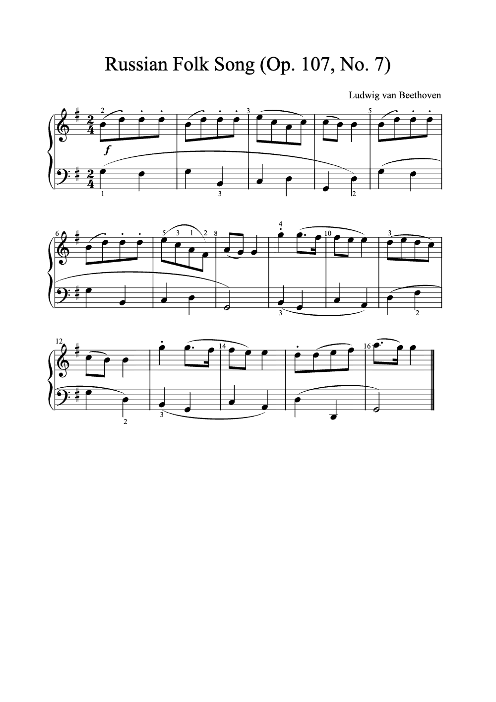 Sheet music preview for Russian Folk Song