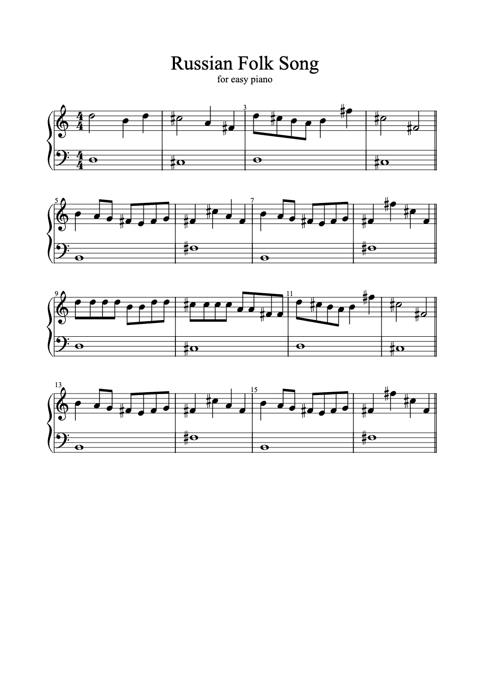 Sheet music preview for Russian Folk Song