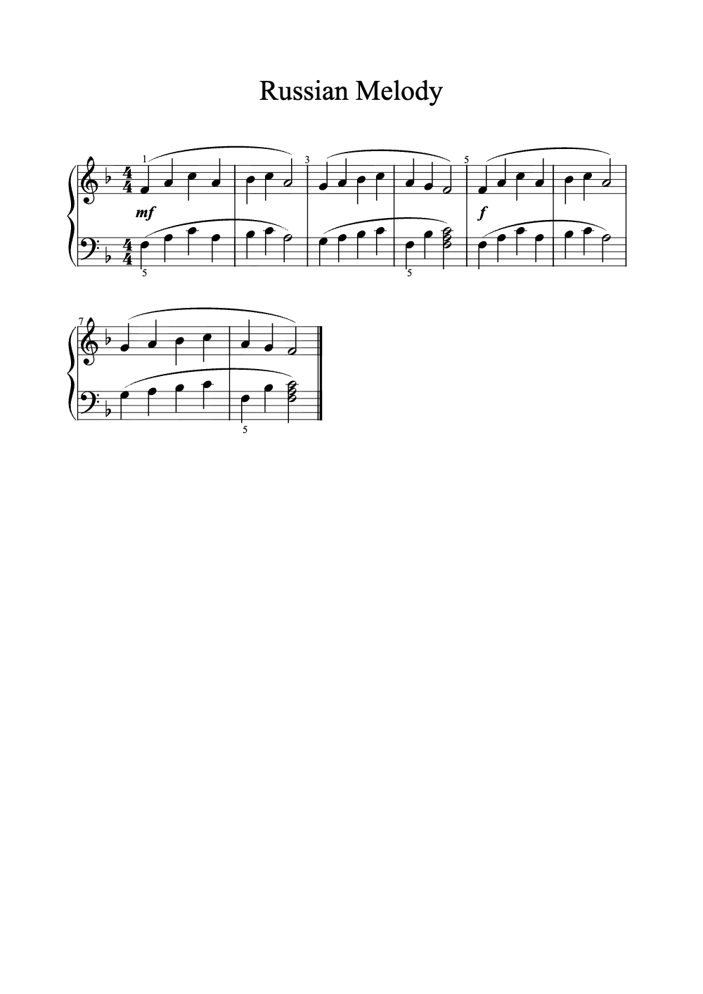Sheet music preview for Russian Melody
