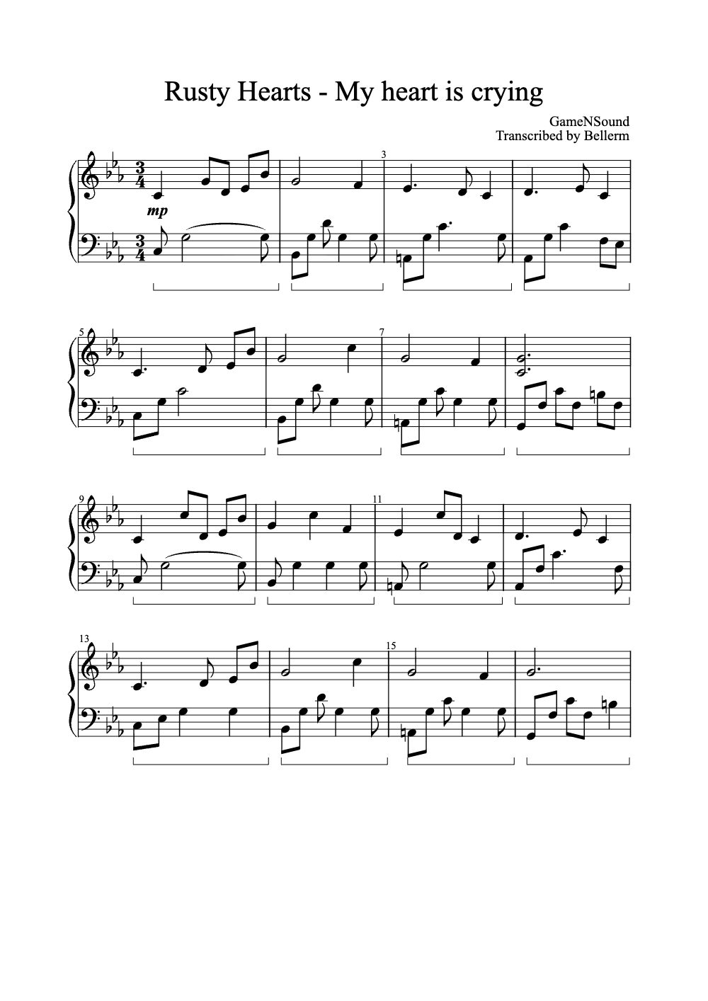 Sheet music preview for Rusty Hearts - My Heart Is Crying
