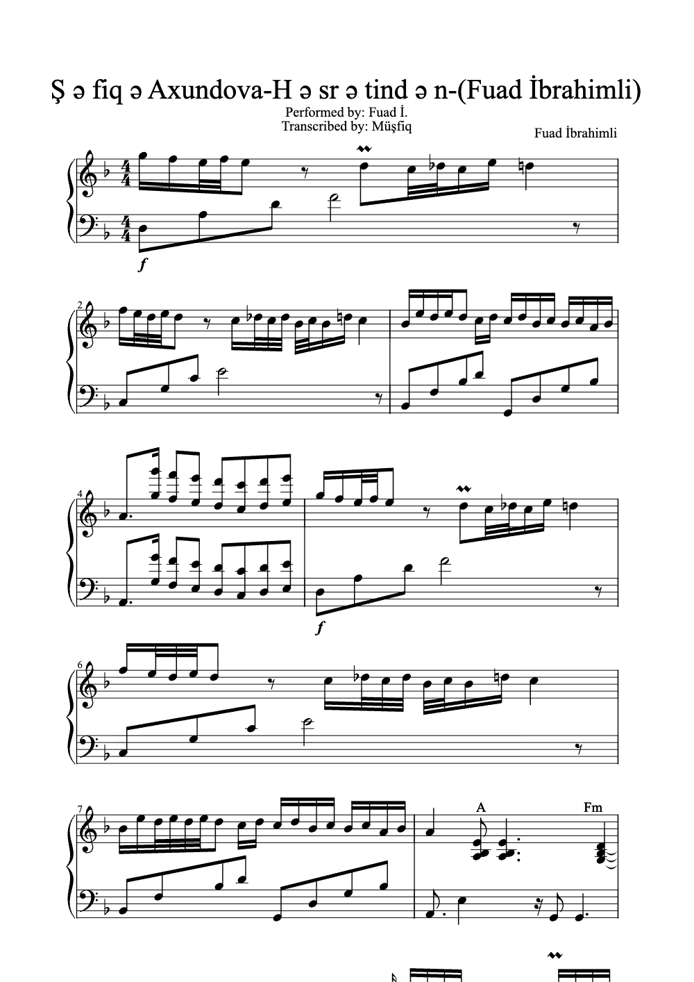 Sheet music preview for Şəfiqə Axundova