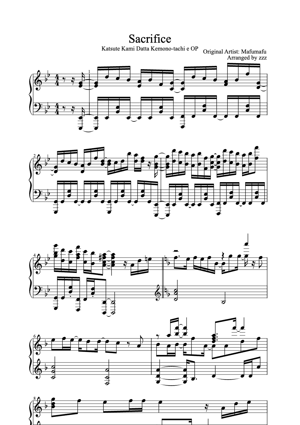 Sheet music preview for Sacrifice