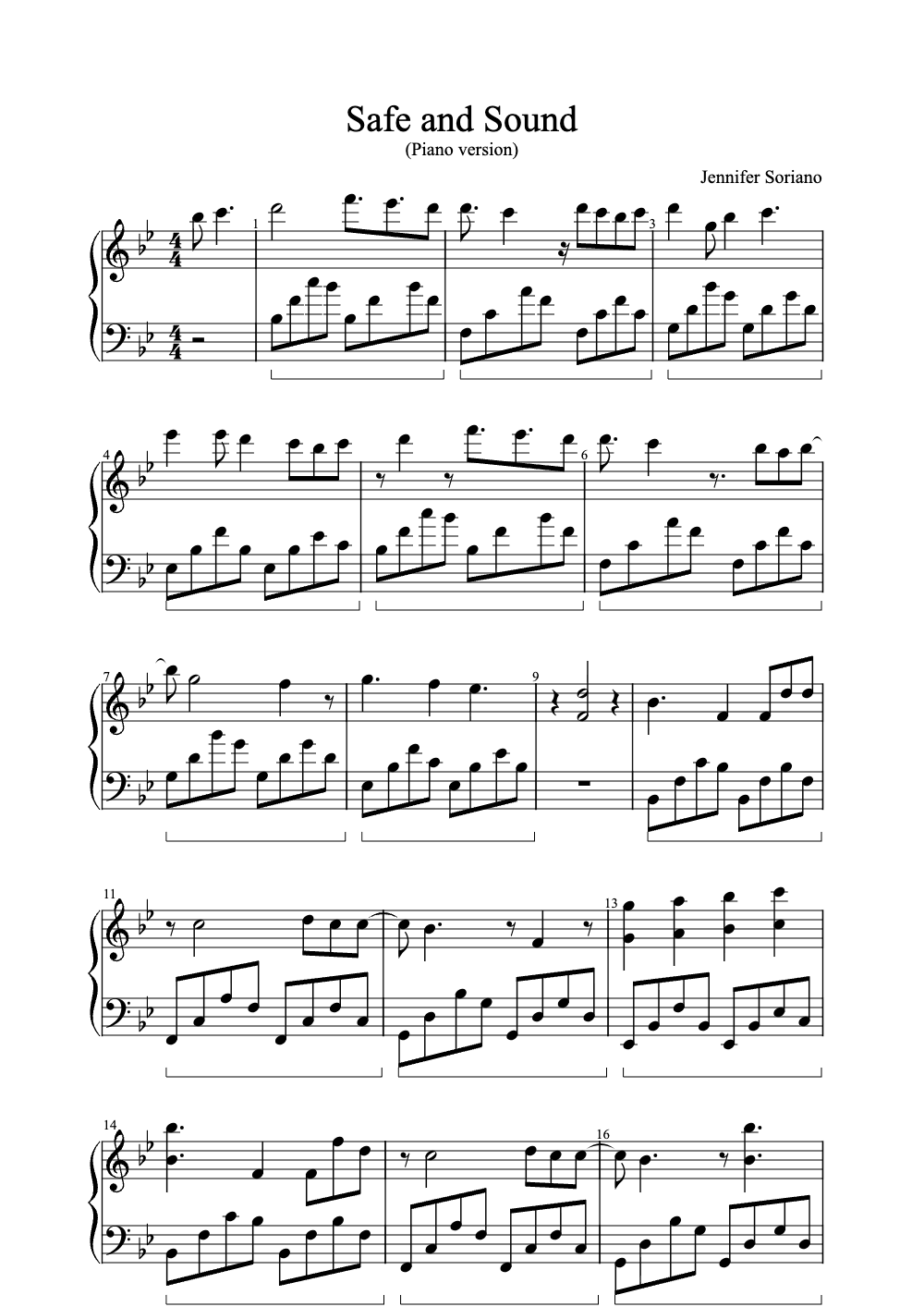 Sheet music preview for Safe and Sound