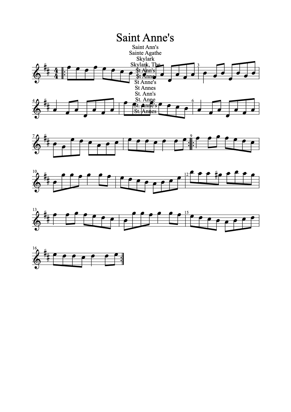 Sheet music preview for Saint Anne's