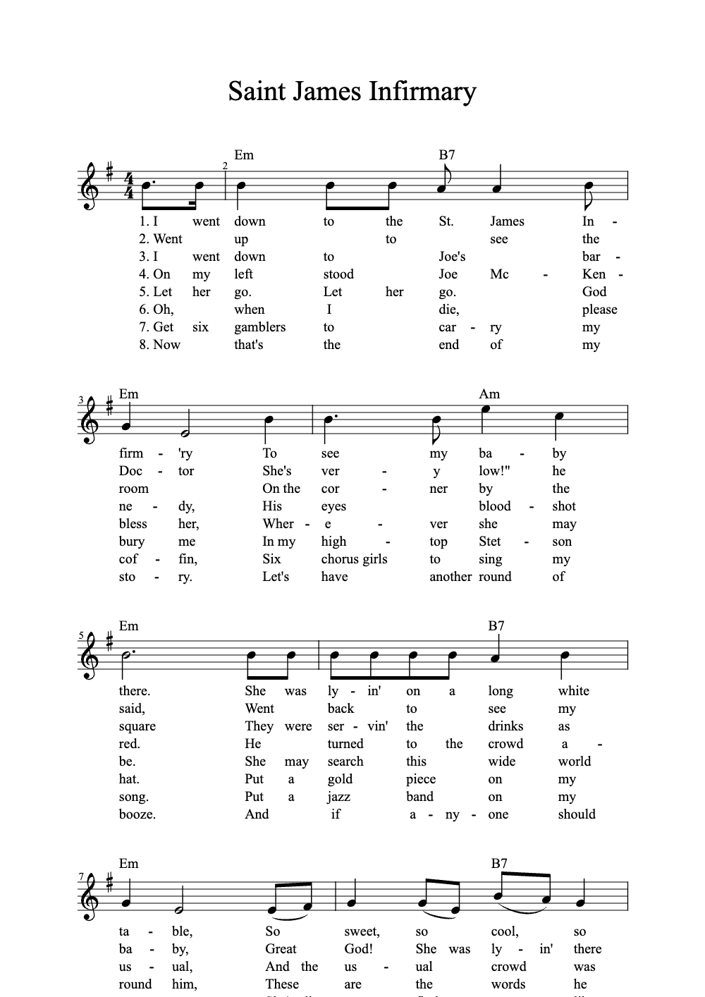 Sheet music preview for Saint James Infirmary