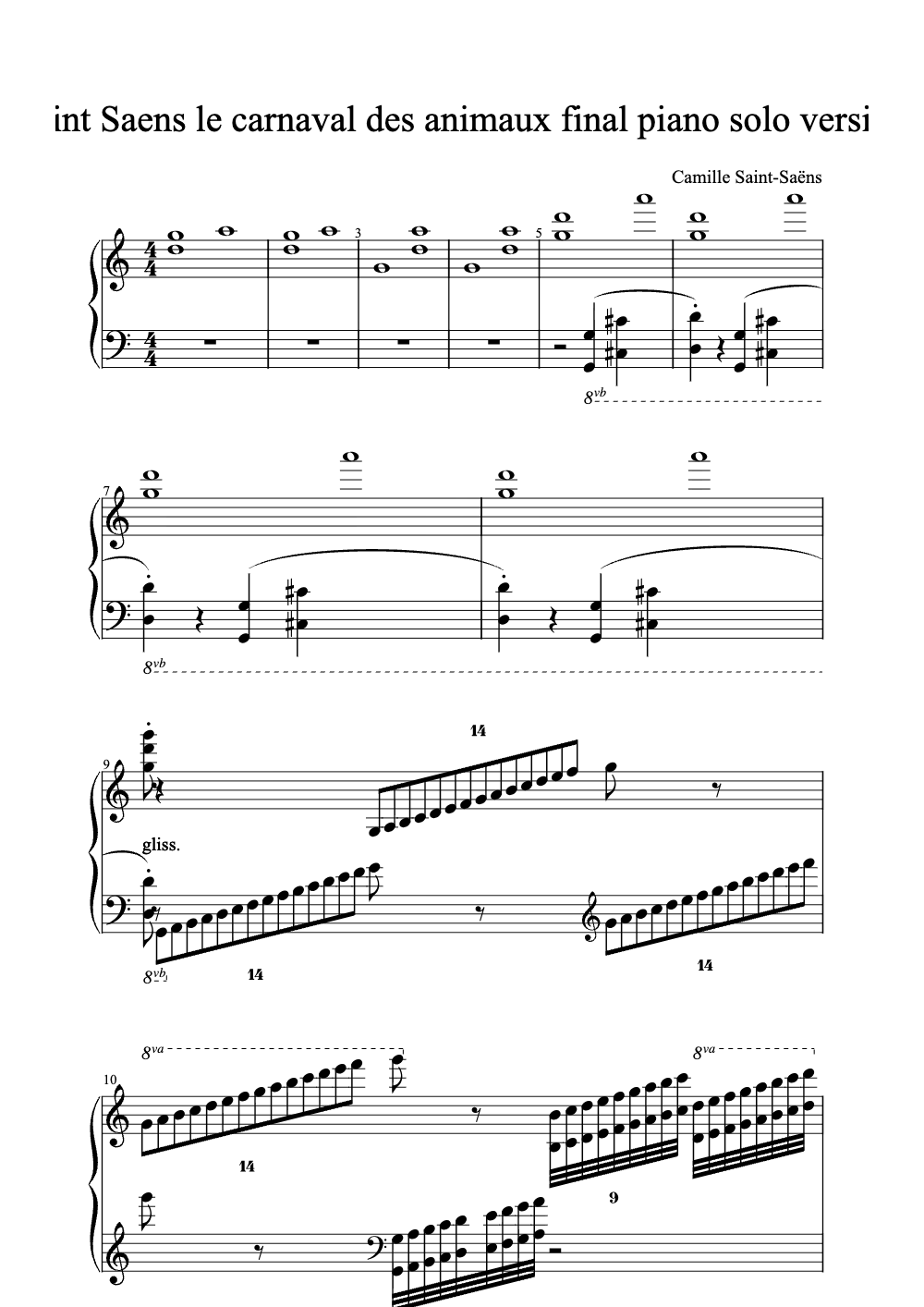 Sheet music preview for Le Carnaval des Animaux: Finale