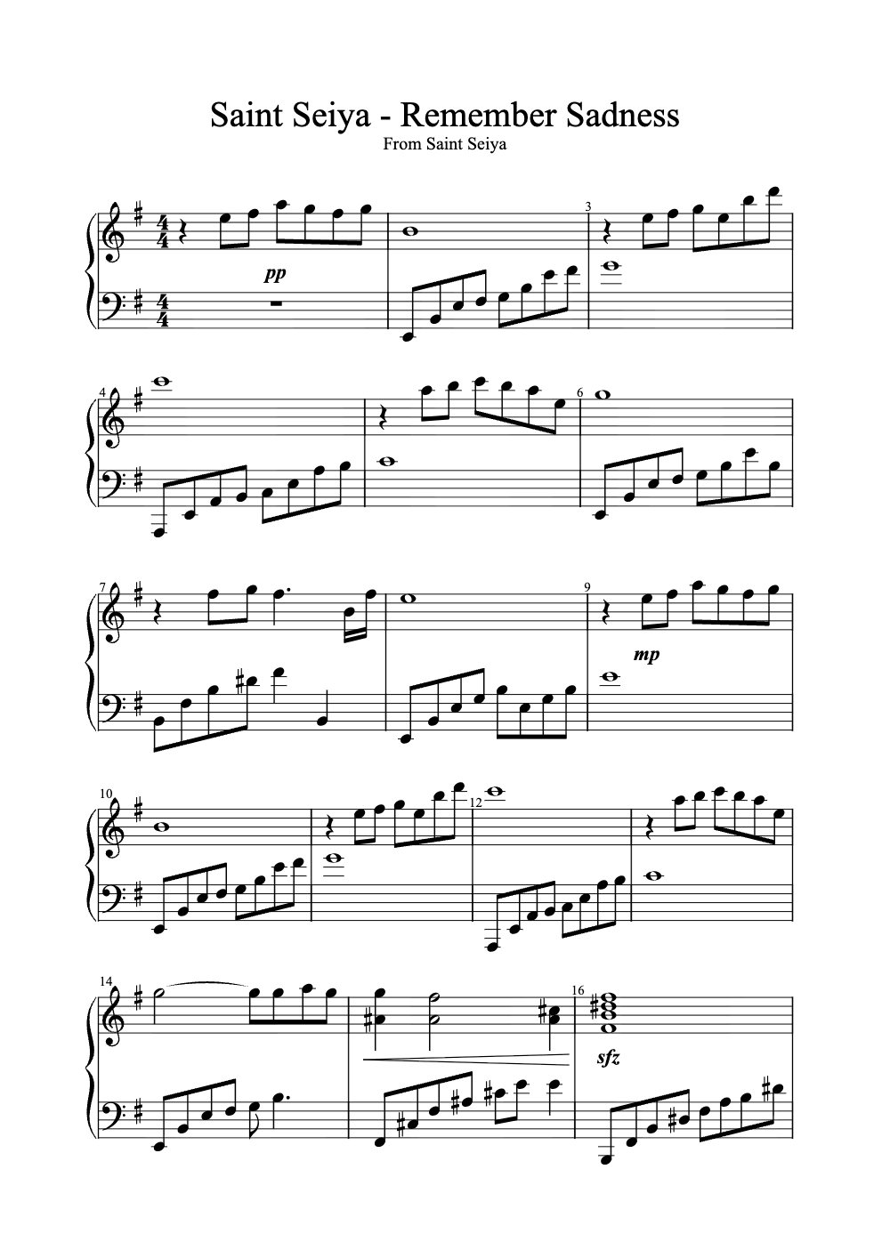 Sheet music preview for Remember Sadness