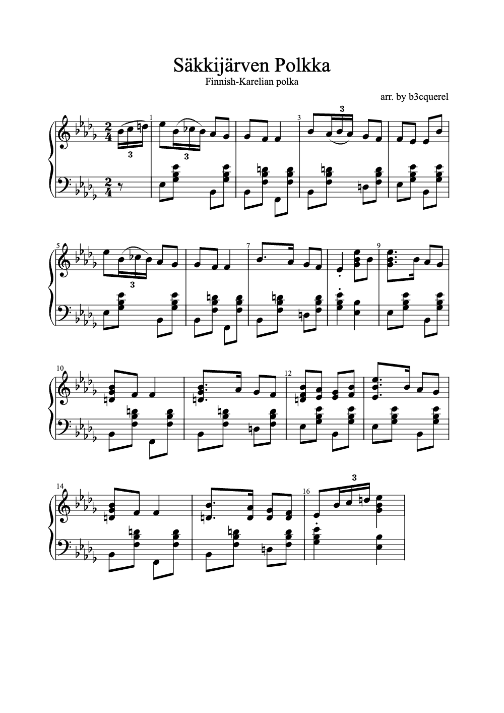 Sheet music preview for Säkkijärven Polkka