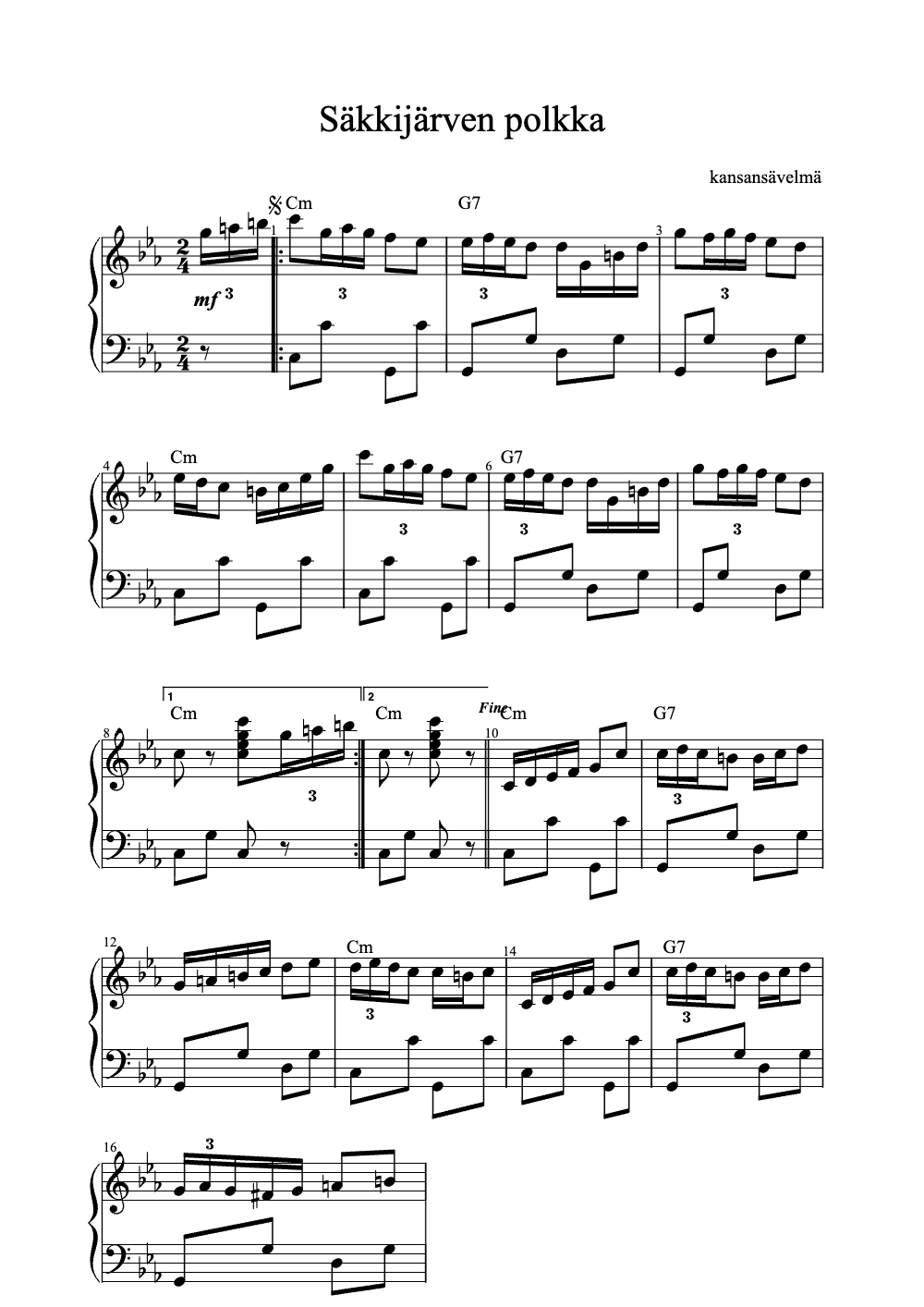 Sheet music preview for Säkkijärven Polkka