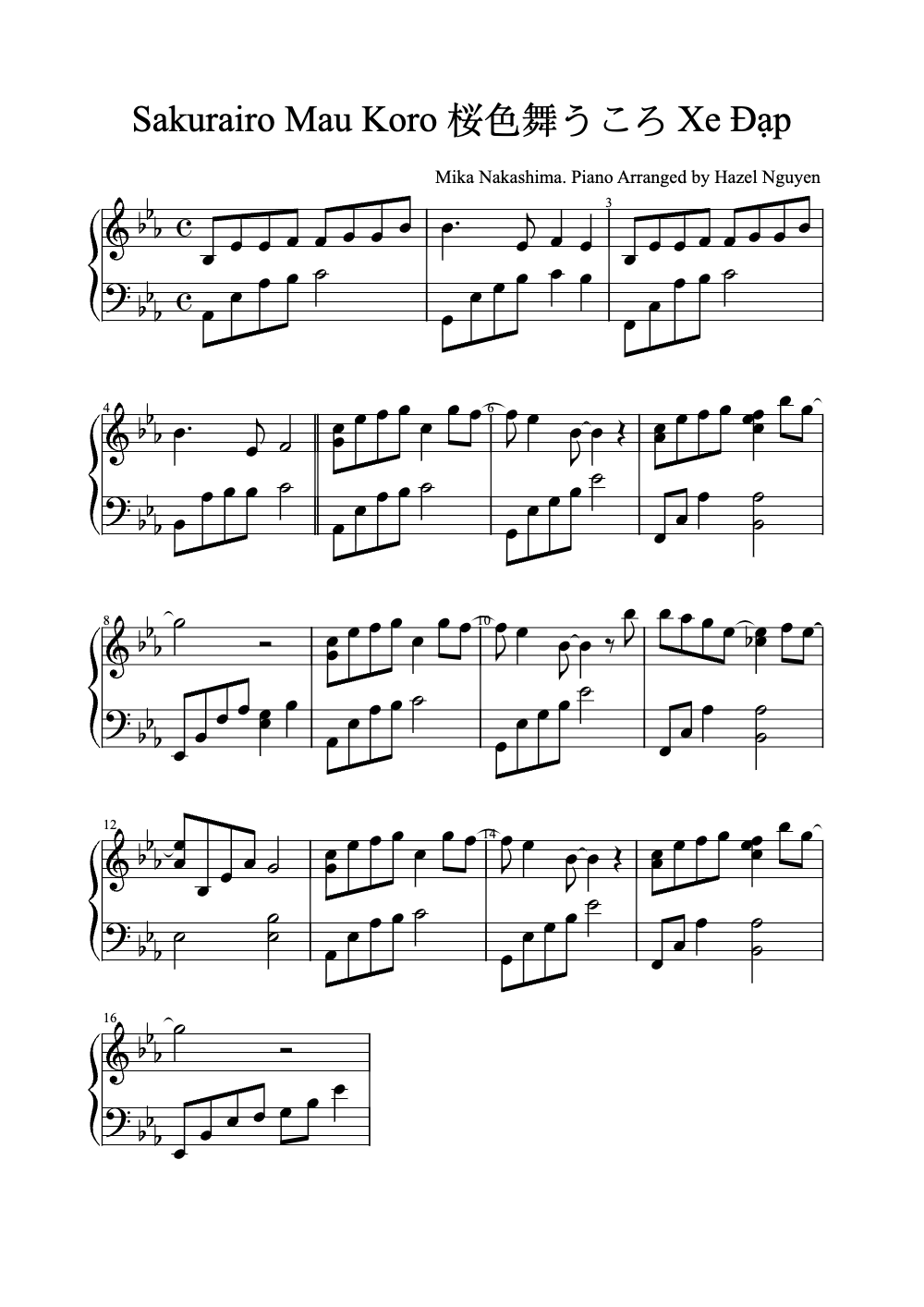 Sheet music preview for Sakurairo Mau Koro