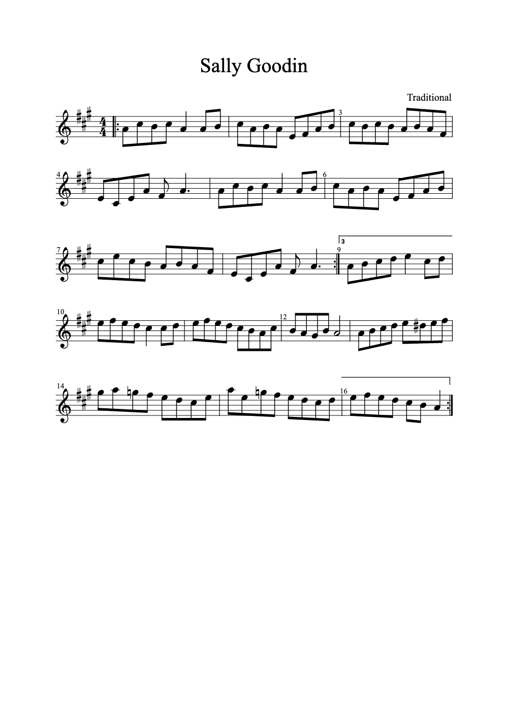 Sheet music preview for Sally Goodin