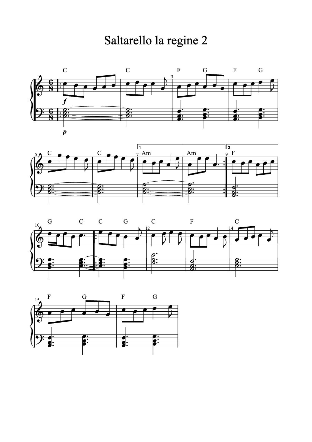 Sheet music preview for Saltarello La Regine