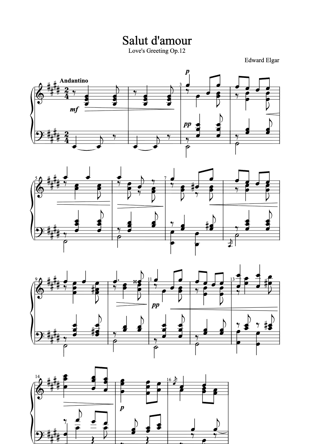 Sheet music preview for Salut D'Amour