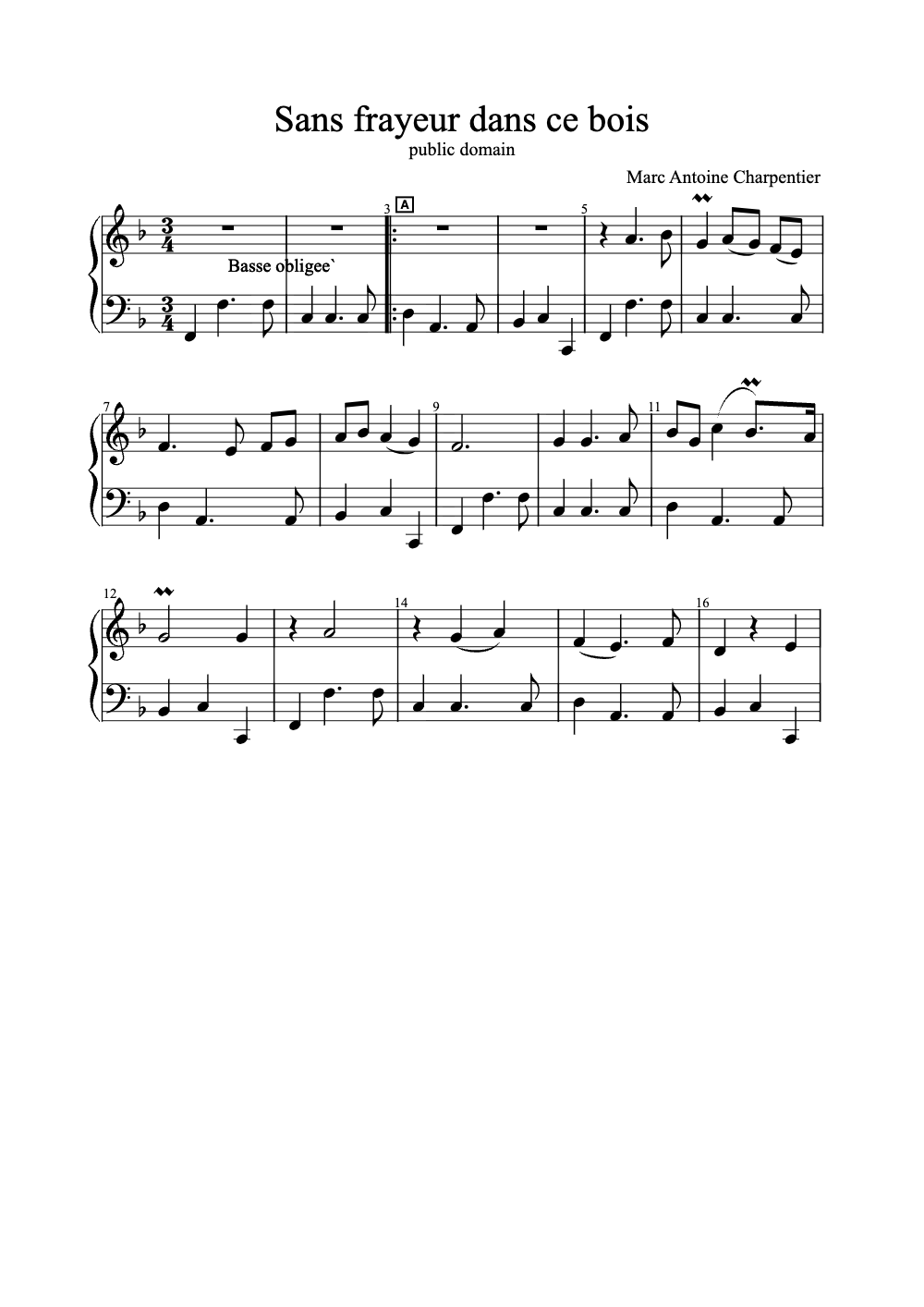 Sheet music preview for Sans Frayeur Dans Ce Bois