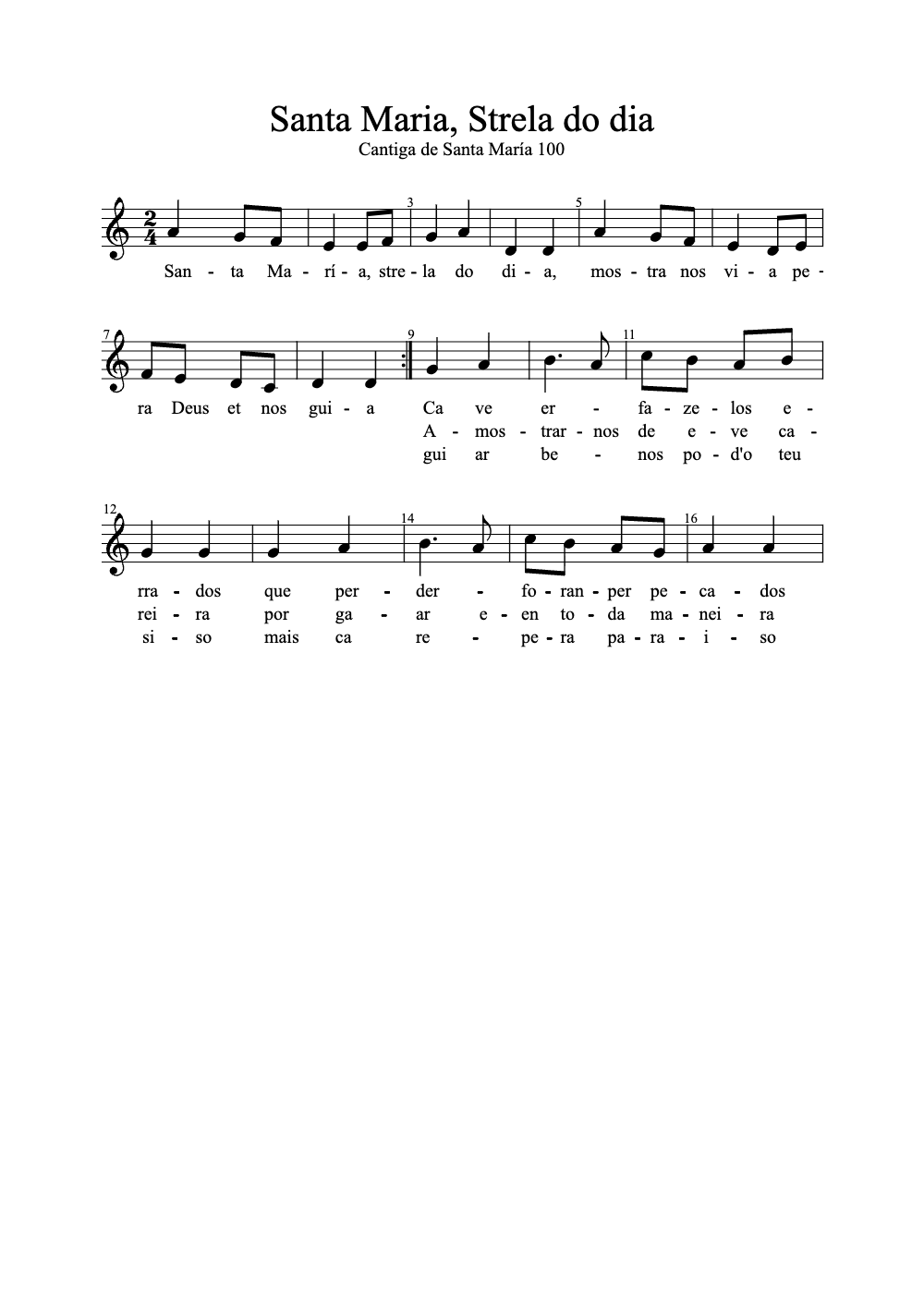 Sheet music preview for Santa Maria, Strela do Dia